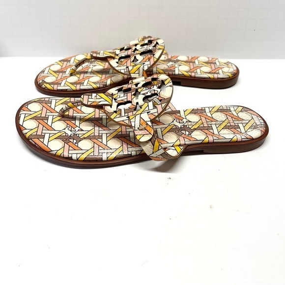 Tory Burch Miller Welt Sandals Pink Caning Geo Combo - Picture 4 of 8